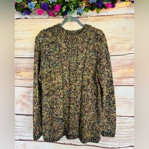 Cotton Traders Women’s Multicolor Marl Cable Knit Crew Neck Long Sleeve Sweater